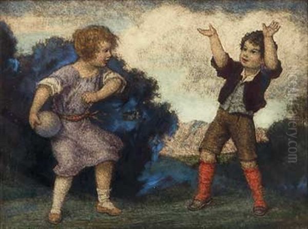 Bub Und Madchen Beim Ballspiel Oil Painting by Ludwig Von Zumbusch