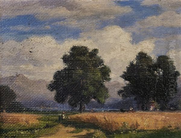 Kleine Landschaft Mit Kornfeld Und Eichen Oil Painting by Robert Zuend