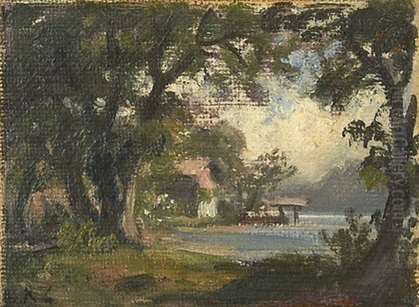 Haus An Seeufer Oil Painting by Robert Zuend