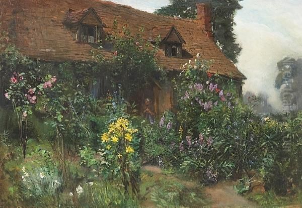 A Country Garden Oil Painting by Adolf M. Brougier