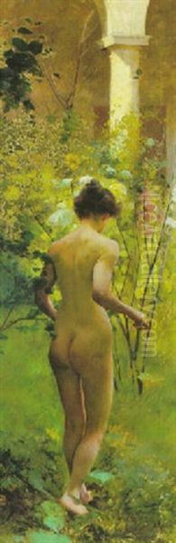 A Nude In A Garden Oil Painting by Vladimir Zupansky