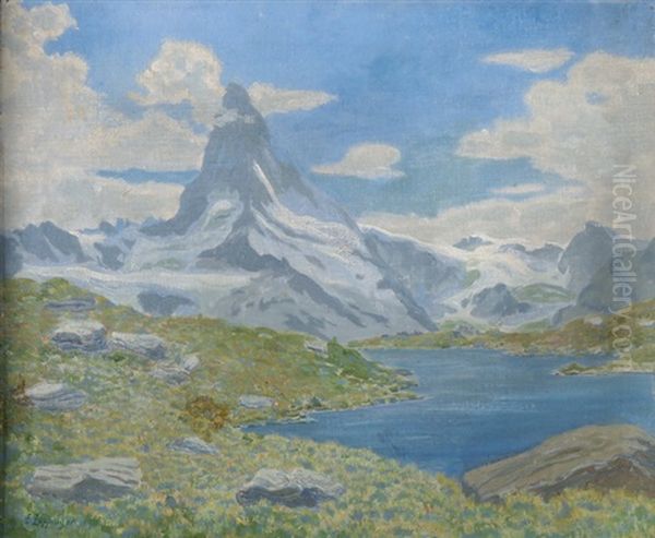 Das Matterhorn Mit Dem Riffelsee Oil Painting by Ernst Theodor Zuppinger