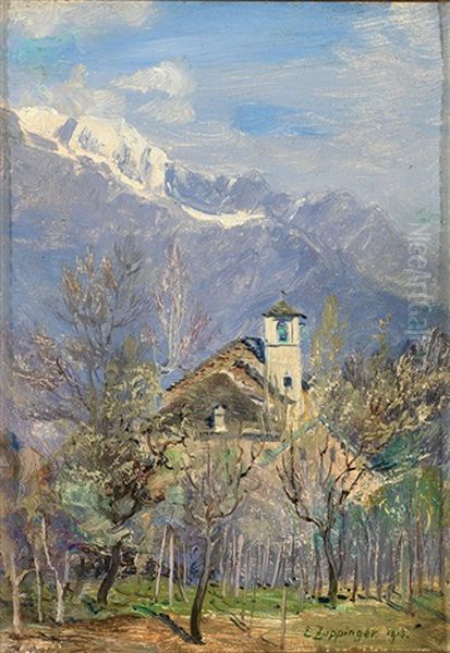 Chiesa Monte Trinita Locarno An Einem Prachtvollen Fruhlingstag Oil Painting by Ernst Theodor Zuppinger