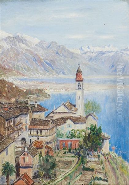 Village Au Bord Du Lac De Locarno Oil Painting by Ernst Theodor Zuppinger