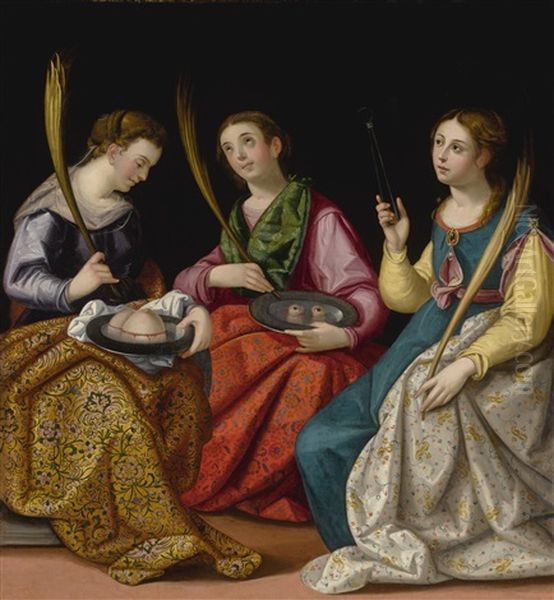 Saints Agatha, Lucy And Apollonia Oil Painting by Francisco De Zurbaran