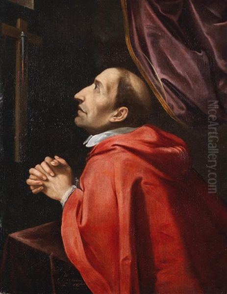 San Carlo Borromeo Praying Before The Santo Clavo Oil Painting by Francisco De Zurbaran