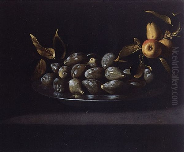 Plums And Crab Apples On A Plate On A Ledge Oil Painting by Juan de Zurbaran