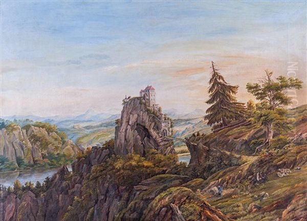 Krajina S Hradem A Mostem by Franz Bohumir Zverina