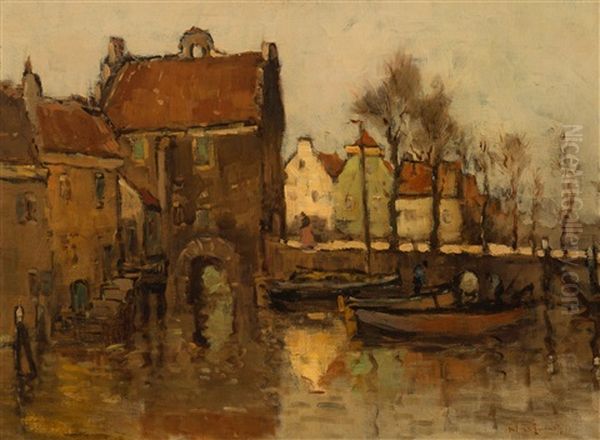 Boats On The Canal Oil Painting by Willem de Zwart