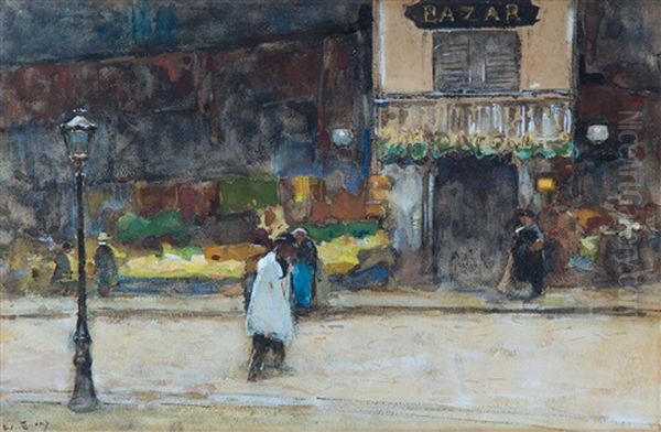 Figures Strolling Near A Bazar Oil Painting by Willem de Zwart