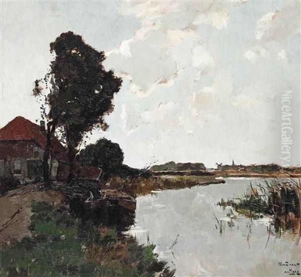 Moored Rowingboat Near A Farmhouse, The Hague Oil Painting by Willem de Zwart