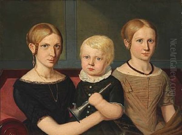 A Portrait Of Three Siblings Oil Painting by Frederik Ludvig Christian Zweidorff