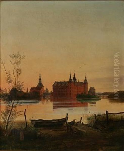 Summer Evening At Frederiksborg Castle Oil Painting by Frederik Ludvig Christian Zweidorff