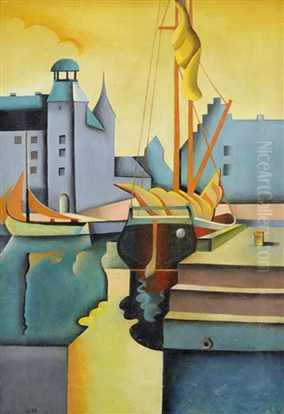 Malmo Hamn Oil Painting by Bo Elson von Zweigbergk