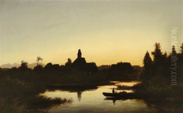 Abendstimmung Am Fluss Oil Painting by Anton Zwengauer the Elder