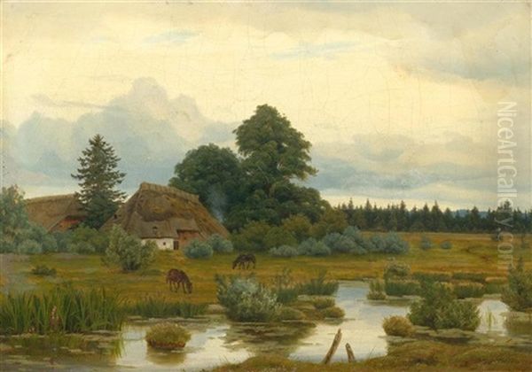 Bauernhof Mit Pferden An Einem Weiher Oil Painting by Anton Zwengauer the Elder