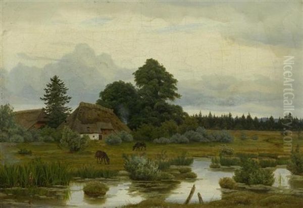 Bauernhof Mit Pferden Am Teich Oil Painting by Anton Zwengauer the Elder