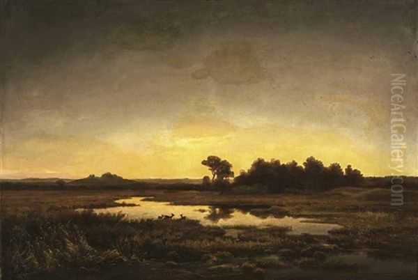 Abendstimmung Mit Rehen Oil Painting by Anton Zwengauer the Elder