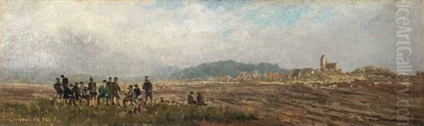 Jagdgesellschaft Vor Einem Dorf Oil Painting by Anton Zwengauer the Elder