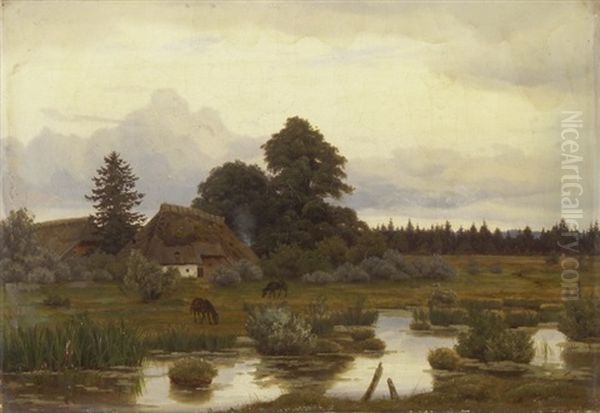 Bauernhof Mit Pferden An Einem Weiher Oil Painting by Anton Zwengauer the Elder