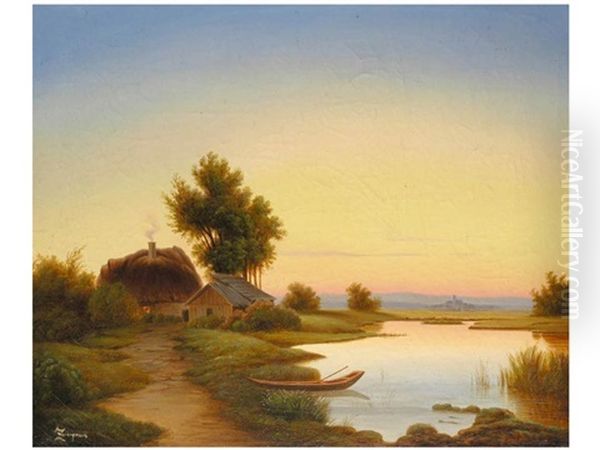 Abendstimmung Am Gewasser Oil Painting by Anton Zwengauer the Elder