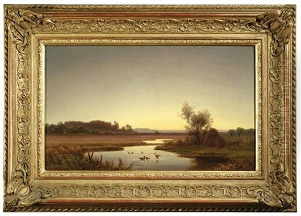 Moorlandschaft Bei Sonnenuntergang Oil Painting by Anton Zwengauer the Elder