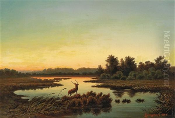 Sonnenuntergang Im Dachauer Moos Oil Painting by Anton Zwengauer the Elder