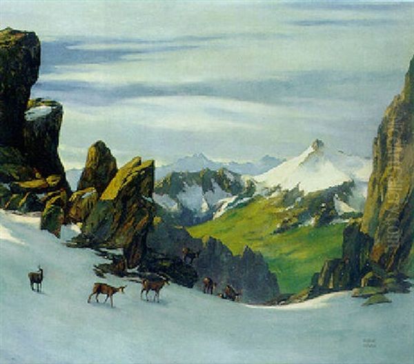 Besonnte Hochgebirgslandschaft: Podamello-gruppe Auf Der Care Alte Oil Painting by Hubert Von Zwickle