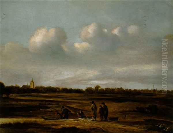 Hollandische Dunenlandschaft Mit Einer Kirche Und Einer Windmuhle Sowie Bauern Oil Painting by Cornelis van Zwieten