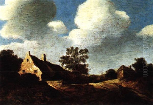 A Dune Landscape With Sunlit Houses Along A Track Oil Painting by Cornelis van Zwieten