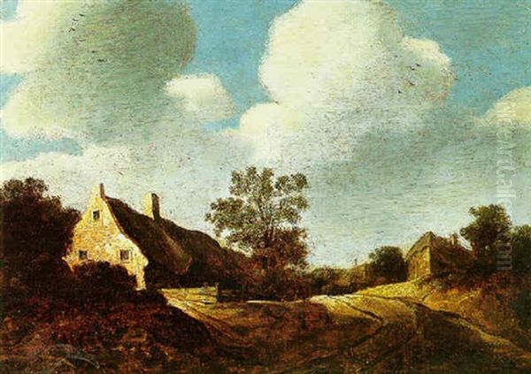 A Dune Landscape With Sunlit Houses Along A Track Oil Painting by Cornelis van Zwieten