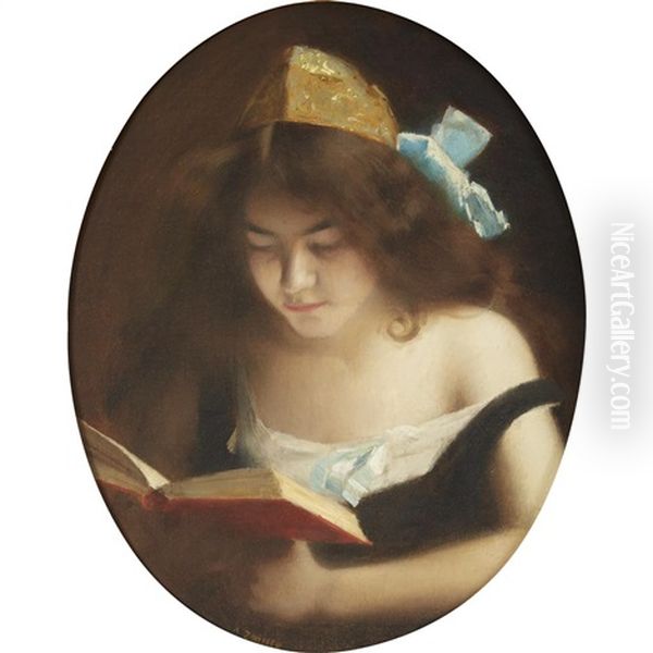 Girl Reading Oil Painting by Marie Augustin Zwiller