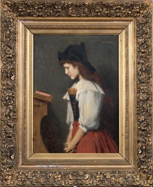 Jeune Fille A Sa Lecture, Circa 1880 Oil Painting by Marie Augustin Zwiller