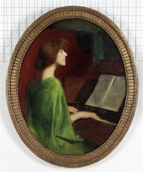 Junge Frau Am Harmonium Oil Painting by Marie Augustin Zwiller