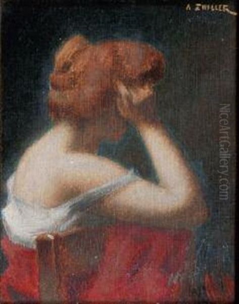 Jeune Femme Accoudee Sur Une Chaise Oil Painting by Marie Augustin Zwiller