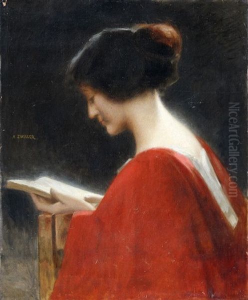 Femme A La Lecture Oil Painting by Marie Augustin Zwiller