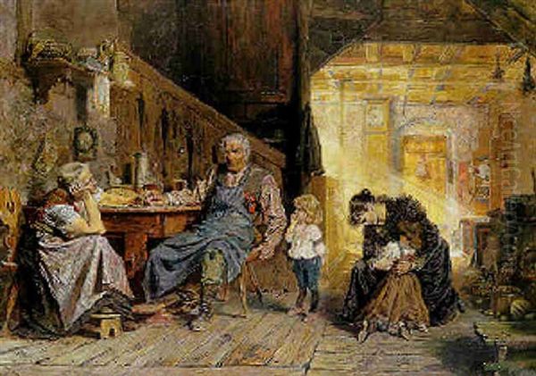 Bauernstubeninterieur Oil Painting by Oskar Zwintscher