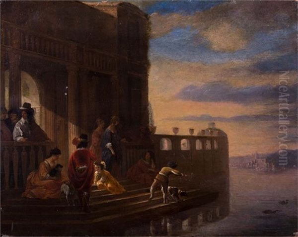 Vielfigurige Szene Am Bootsanlegeplatz Eines Palastes Oil Painting by Gerard Pietersz van Zyl