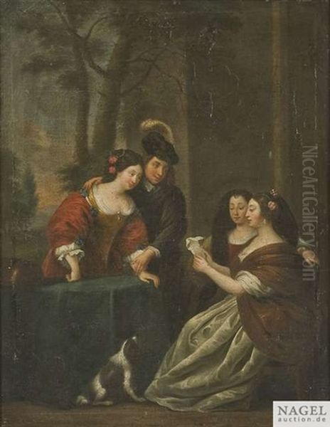 Der Brief. Vor Einer Parklandschaft Wird Einem Jungen Paar Ein Brief Vorgelesen Oil Painting by Gerard Pietersz van Zyl