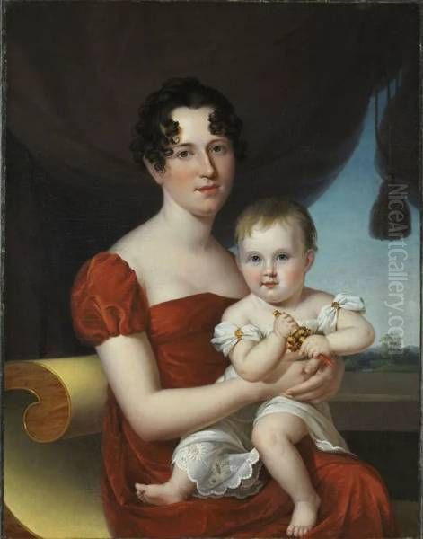 Portrait of Mrs. Nathaniel Waples (1796-1819) and Her Daughter, Sarah Ann (1816-1850) (1817) Oil Painting by James Peale