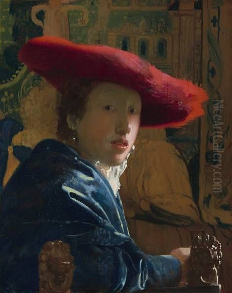 Girl with a Red Hat Oil Painting by Johannes Vermeer