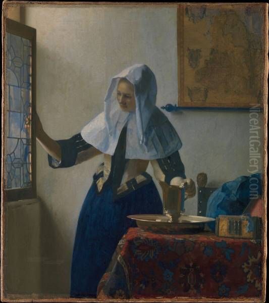 Woman with a Water Pitcher Oil Painting by Johannes Vermeer