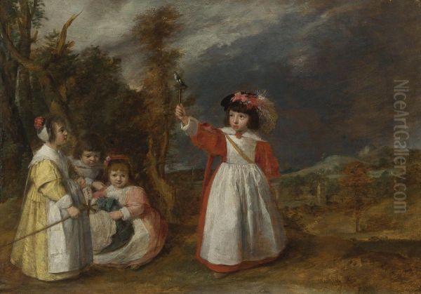 Young Children At Play In A Landscape Oil Painting by Adriaen Brouwer