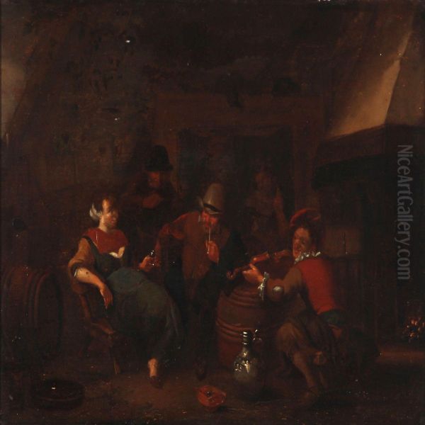 People Listening To A Violin Player In The Inn Oil Painting by Adriaen Brouwer