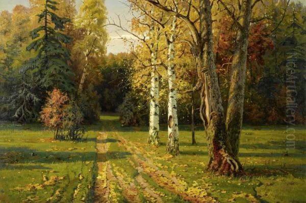 Large Russian Landscape With Birches. Oil Painting by Jakov Ivanovic Brovar