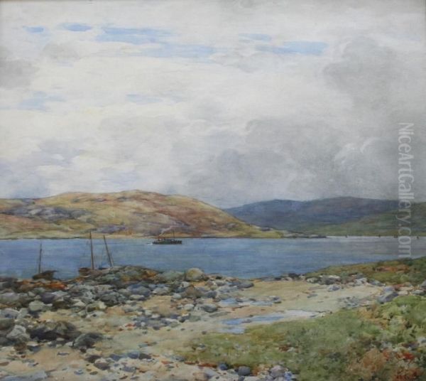 A Steam Vessel On A Scottish Sound, Possibly The Kyles Ofbute Oil Painting by Alexander Kellock Brown