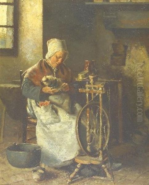 A Normandy Peasant Woman Oil Painting by Frederick Brown