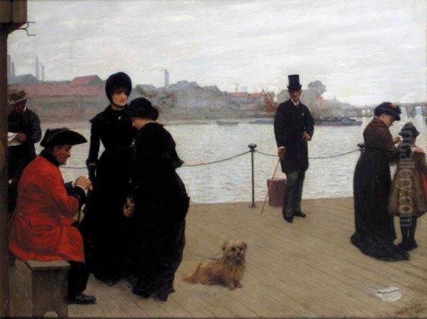 Waiting For The Boat, Chelsea Embankment Oil Painting by Frederick Brown