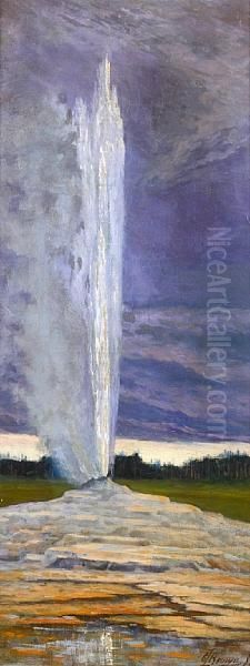 A Yellowstone Geyser Oil Painting by Grafton Tyler Brown