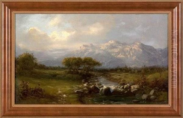 River In A Mountain Valley Oil Painting by Harrison Bird Brown